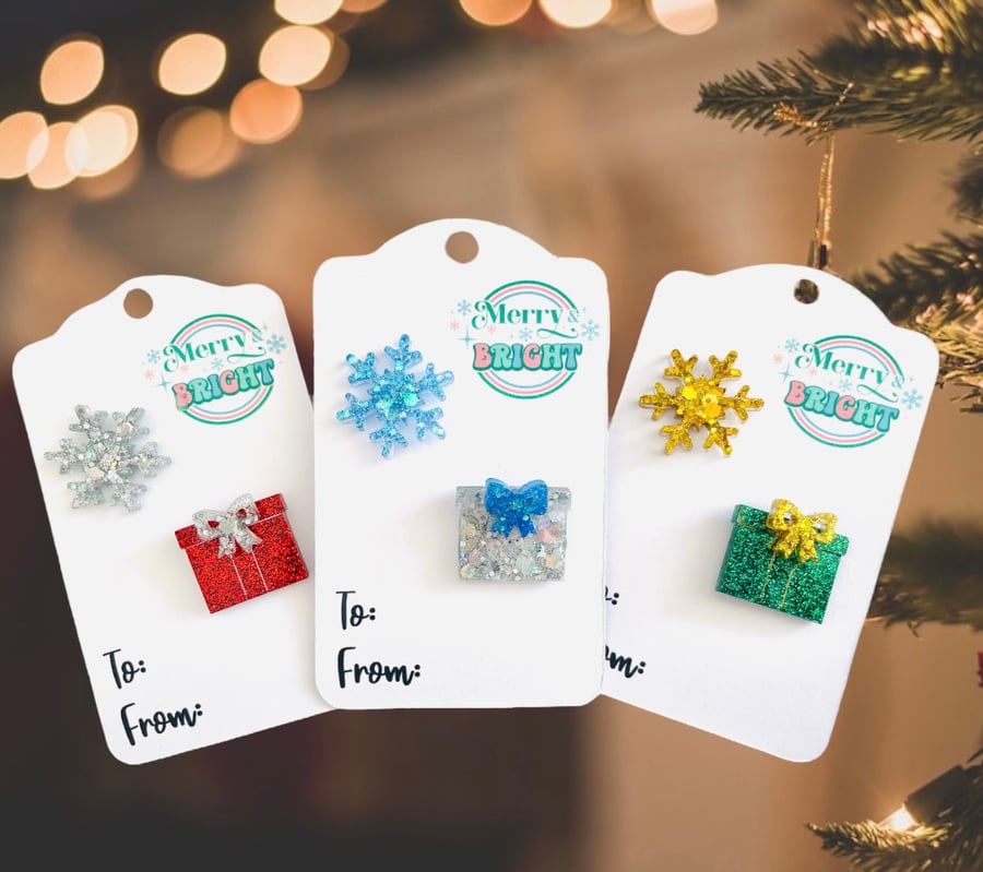 Christmas brooch, snowflake present pin, secret Santa gift