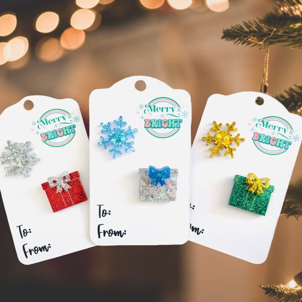 Christmas brooch, snowflake present pin, secret Santa gift