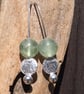 Earrings, Prehnite and hammered silver disc drop earrings, recycled silver, ARC - Image 1