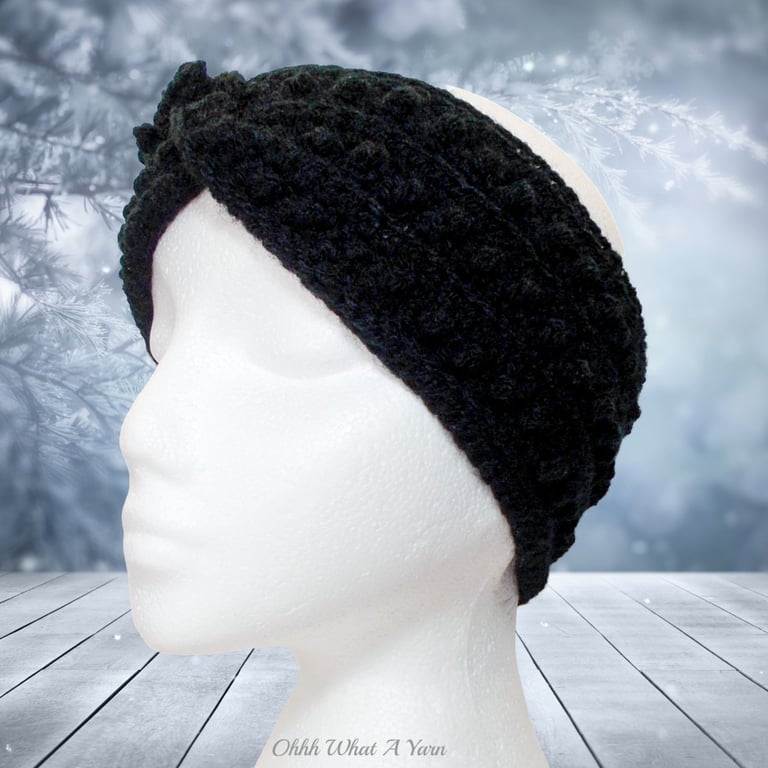 Crochet headband, ear warmer. Black twist ear warmer. Black headband. 