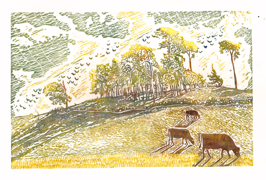 Yorkshire landscape, cows below Ladyhill, Wensleydale, by Denise Burden