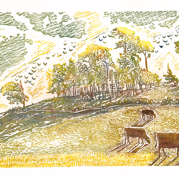 Yorkshire landscape, cows below Ladyhill, Wensleydale, by Denise Burden