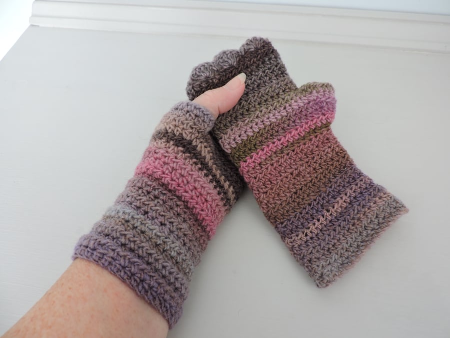 Mismatched Fingerless Mitts    Multi Coloured