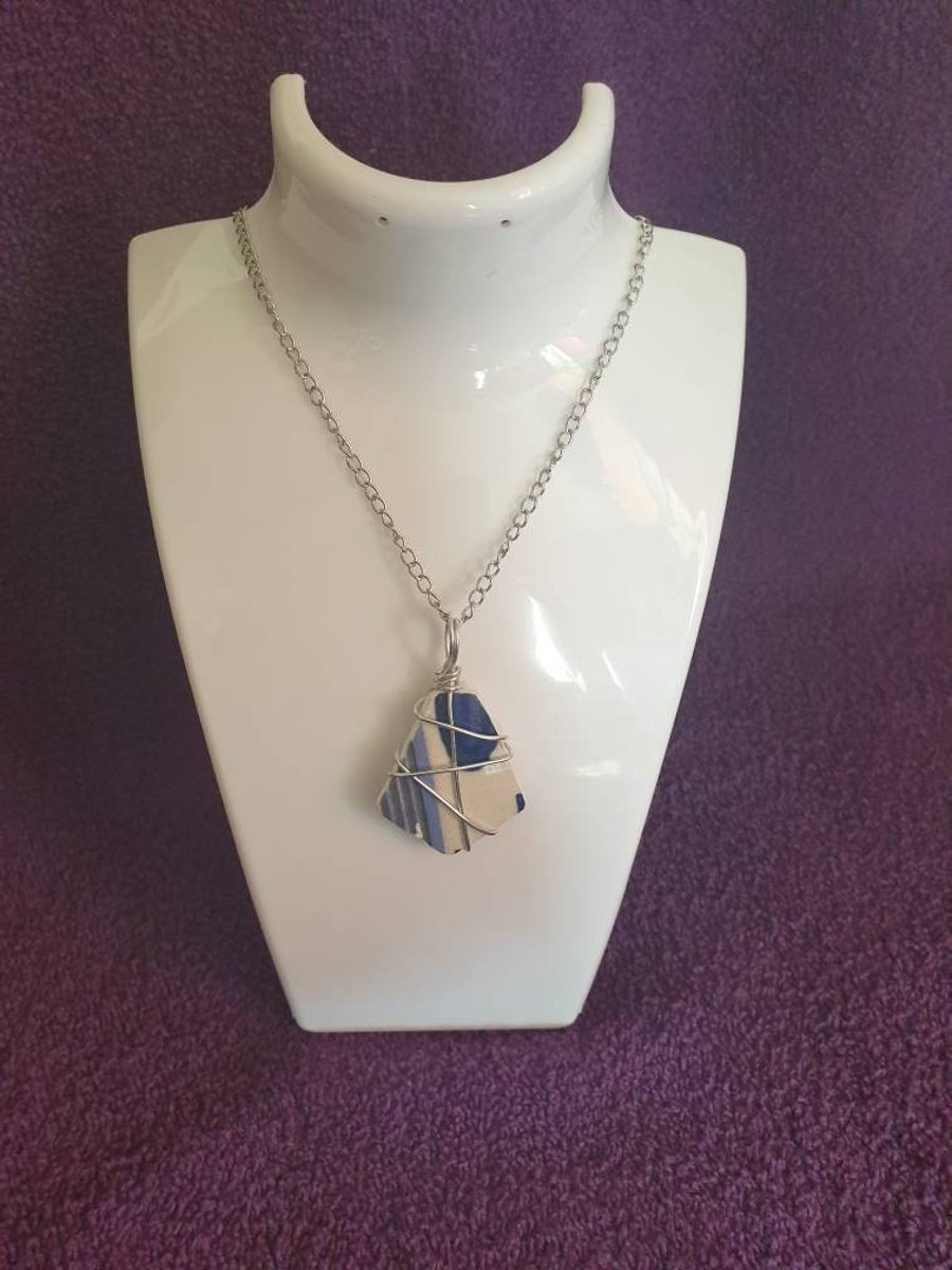 Blue and White Wire Wrapped Pendant