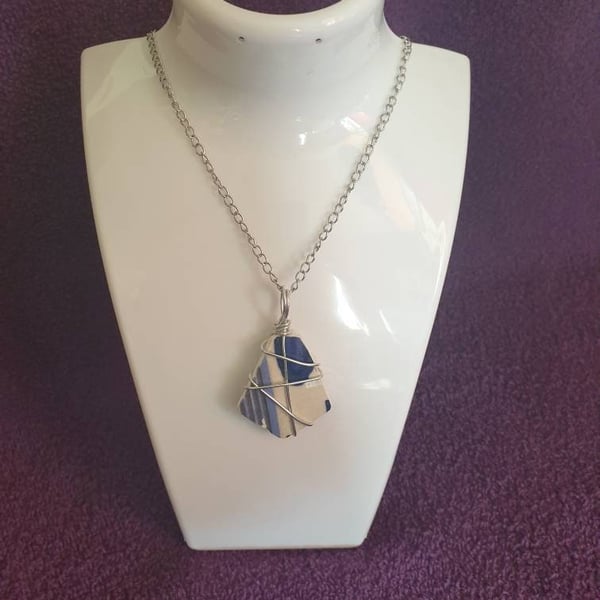 Blue and White Wire Wrapped Pendant