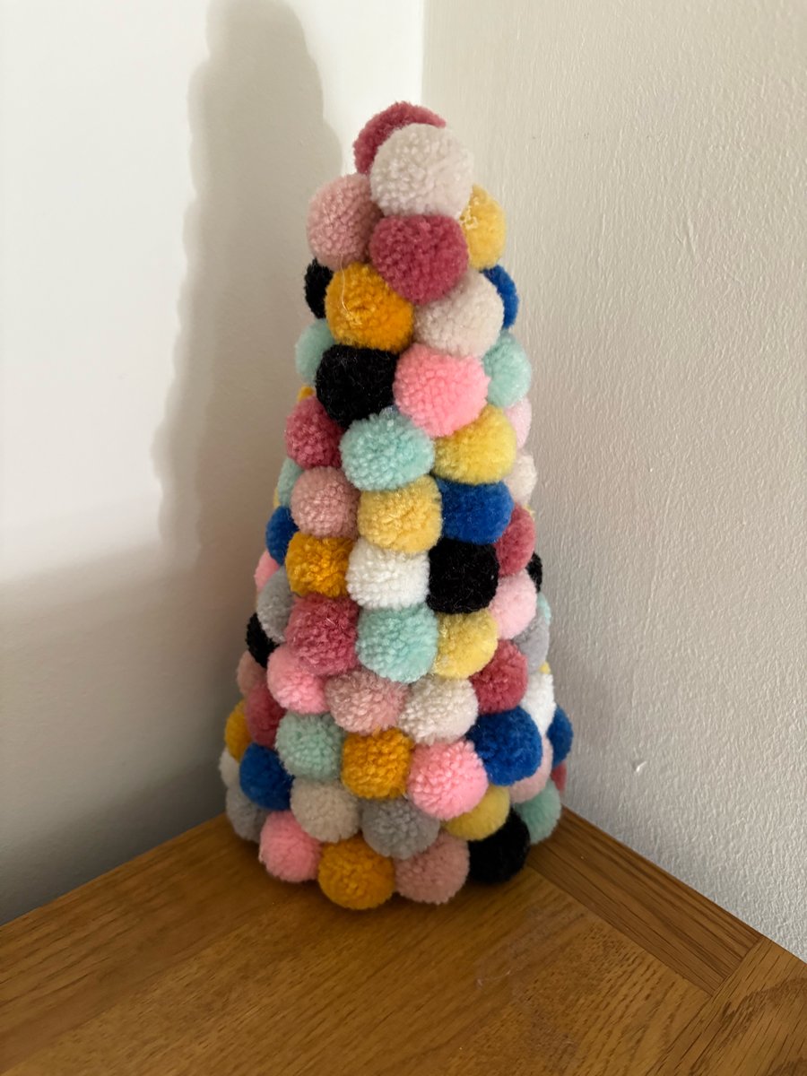 Wool pom Pom decorated cone. 