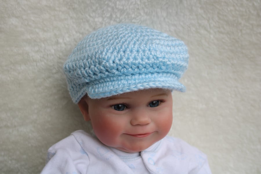Newsboy Cap for Baby - Light Blue - Photo Shoot Prop - Sizes 0-12 Months