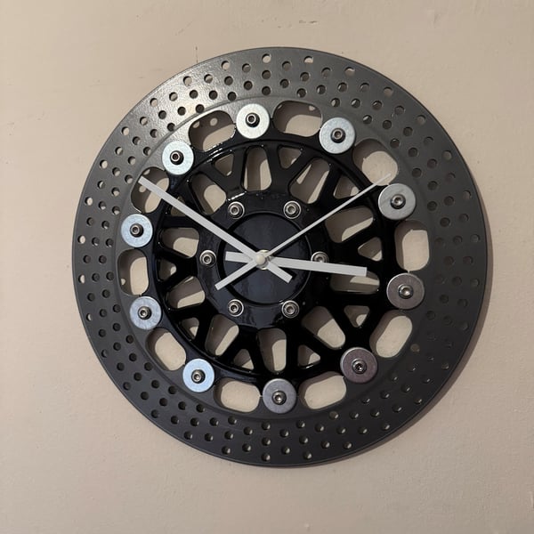 Motorcycle brake disc clock (white hands)