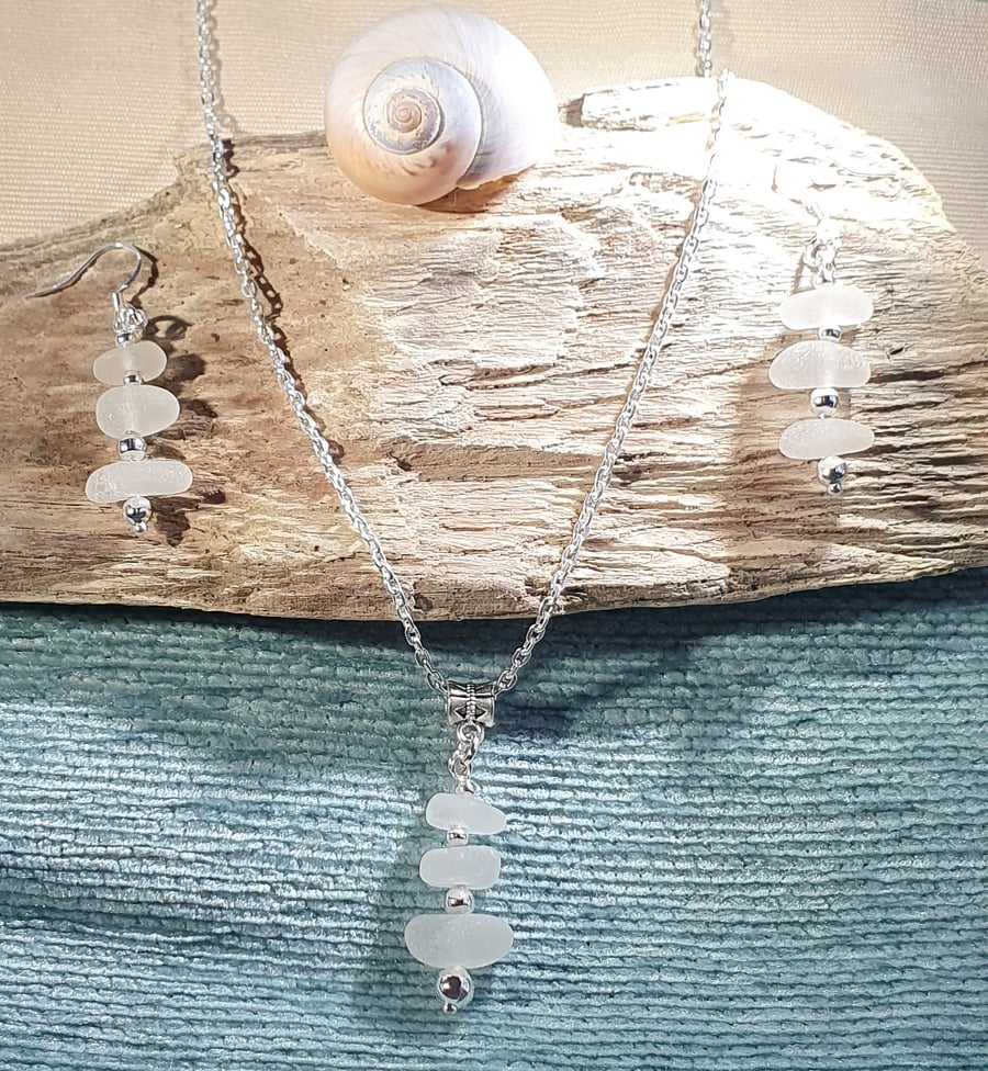 White Seaglass Set on Silver Plate
