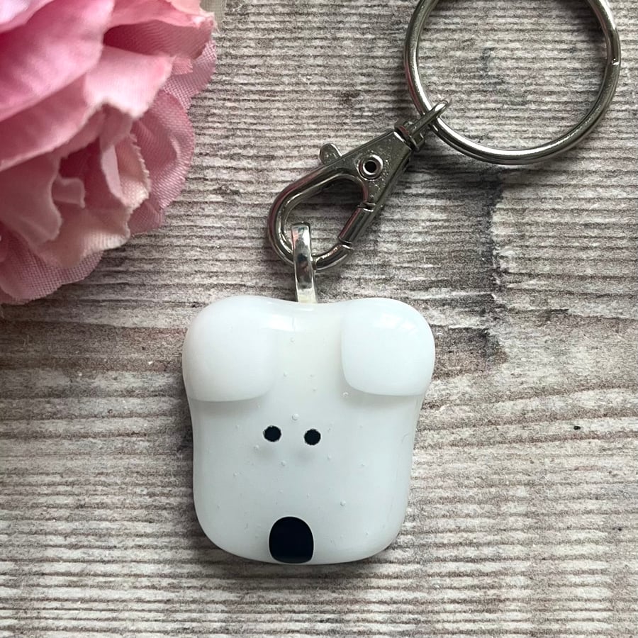 Polar bear keyring, teacher gift, cute animal present, fused glass