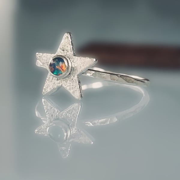 Recycled Sterling Silver Star Opal Skinny rings