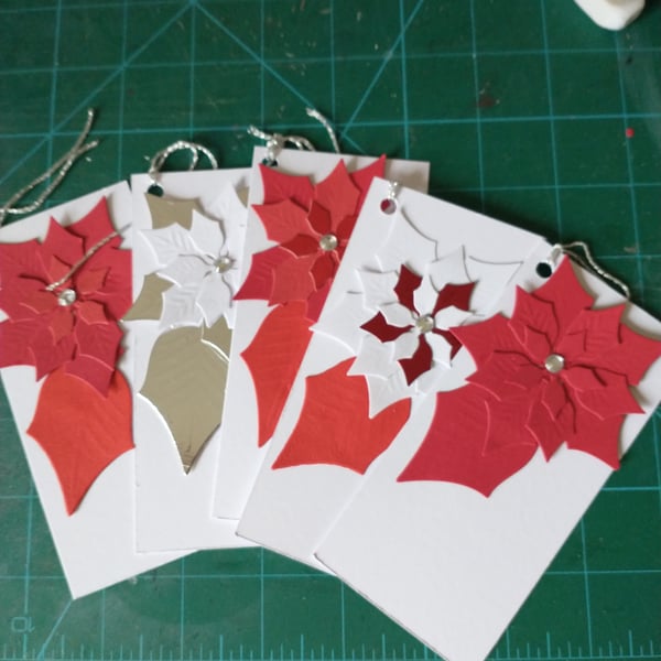 Pack of 5 poinsettia Christmas gift tags