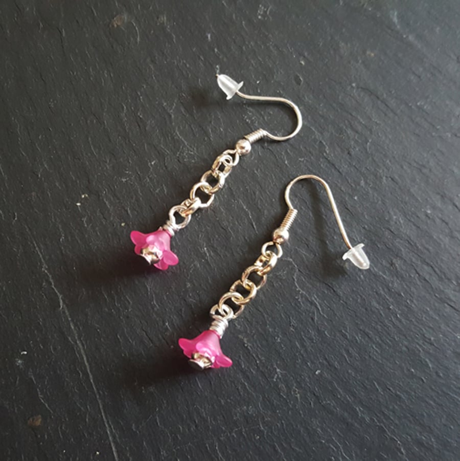 Pink Flower Chain Earrings - Acrylic Flower Dangle Earrings