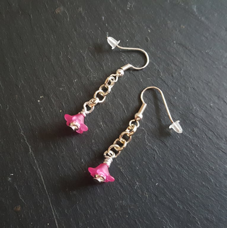 Pink Flower Chain Earrings - Acrylic Flower Dangle Earrings