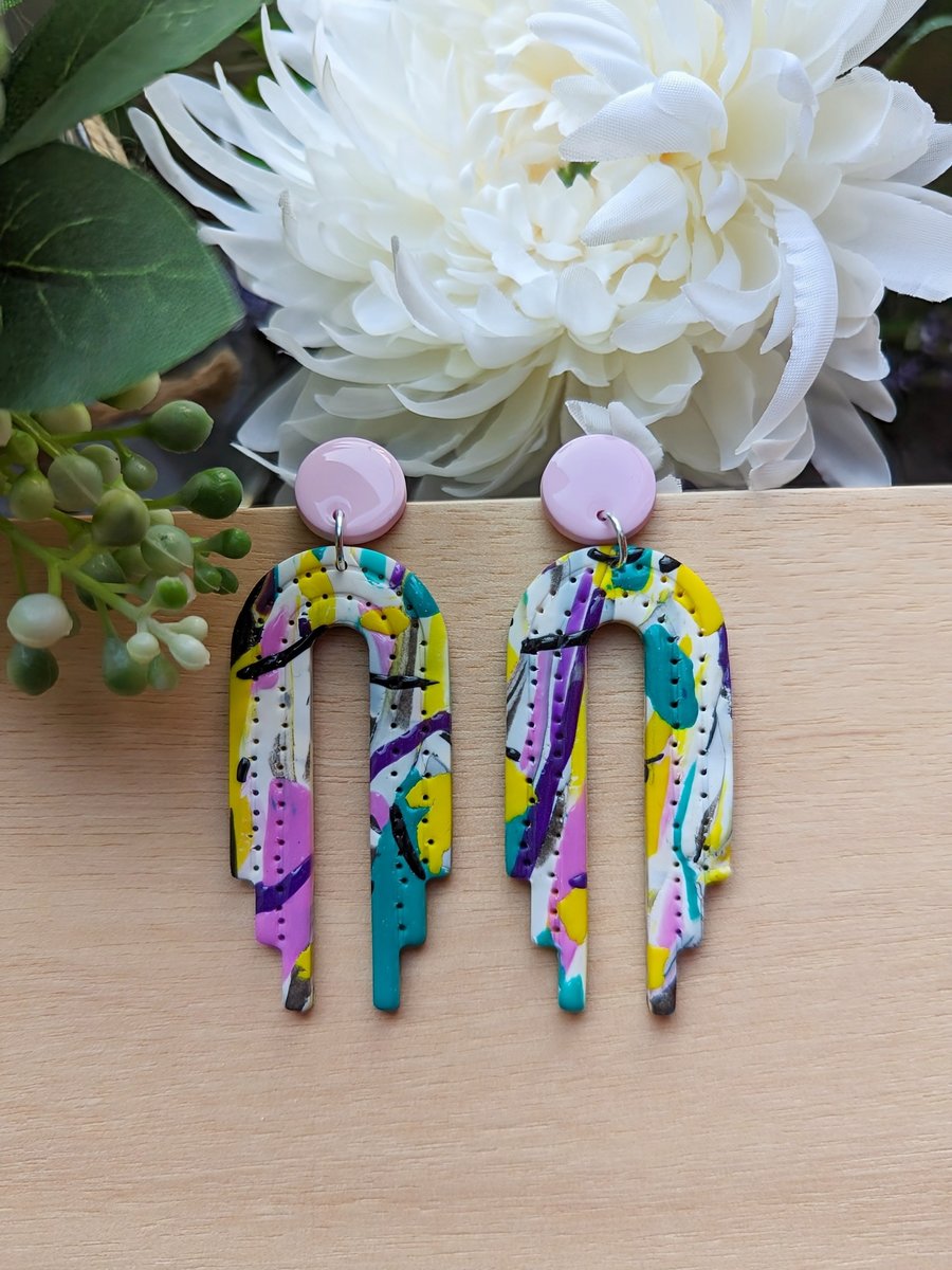 80's Funky Eco Art Deco Earrings 