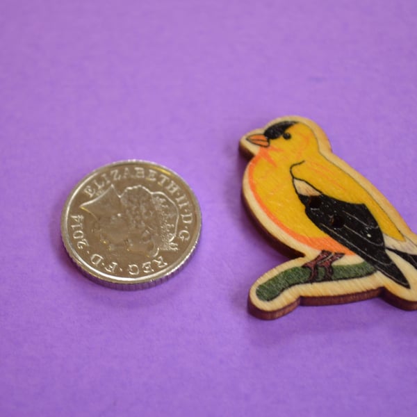 Wooden Bird Shaped Buttons 38x30mm American Goldfinch (BD21)