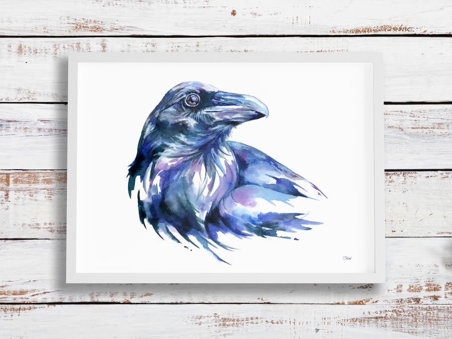 Crow Gaze - giclée art print of original watercolour painting