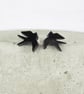 Titanium posts - Mini Black swallow bird stud earrings - Delicate hypoallergenic - Image 1