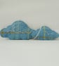 2 cloud shaped hand embroidered hanging ornaments, light blue wool - Image 8