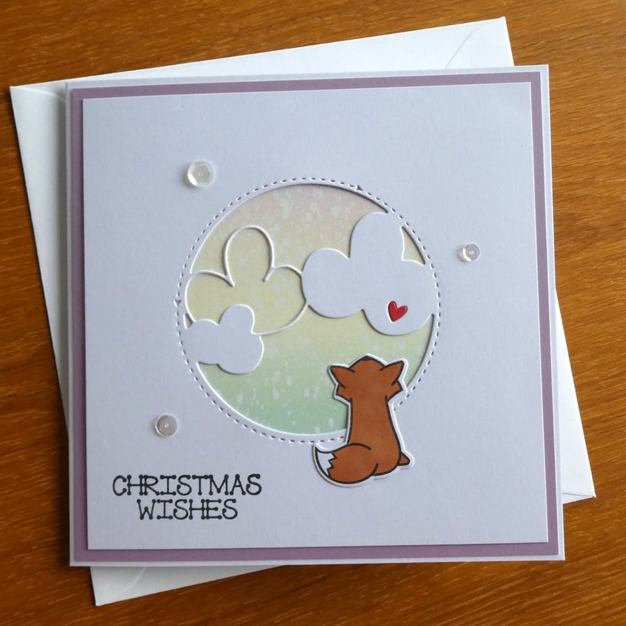 Christmas Wishes Card - Fox Snowy Northern Lights Sky