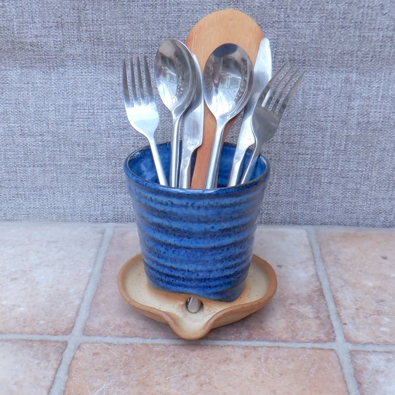 Cutlery and utensil drainer toothbrush holder stoneware pottery handmade  