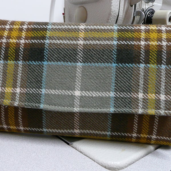 Green and yellow wool tartan wallet, bi fold purse, ladies purse