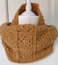 Crocheted Granny Square Merino Wool Cowl - Gold Colour Muffler - Infinity Scarf - Image 5