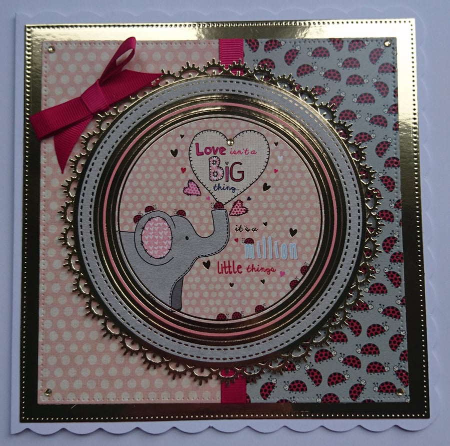 Valentine's Day Card Cute Elephant Love Hearts Bubble 3D Luxury Handmade Card 