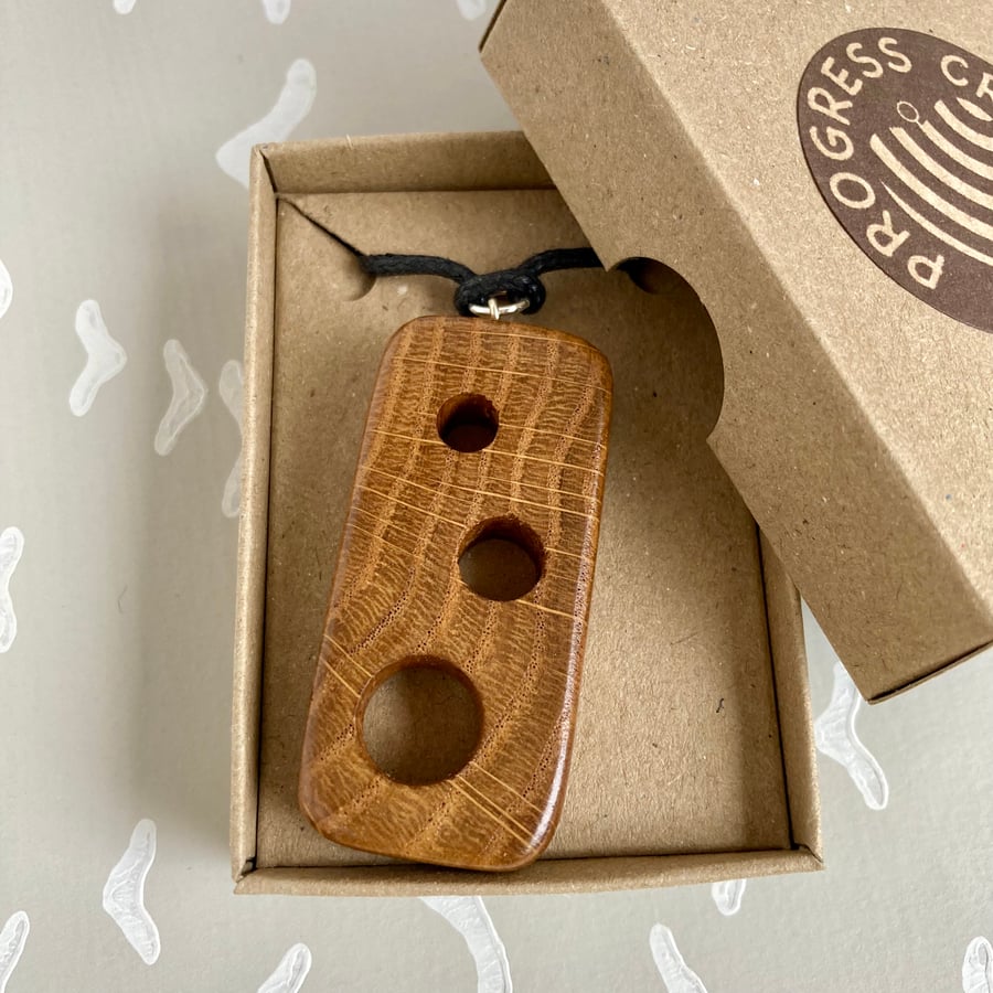 Holey oak pendant - I used to be a church pew