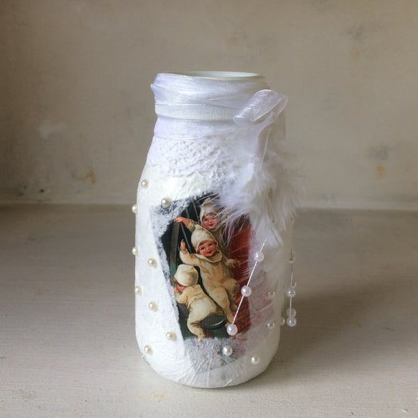 Christmas Bottle; Shabby Chic, decoupage