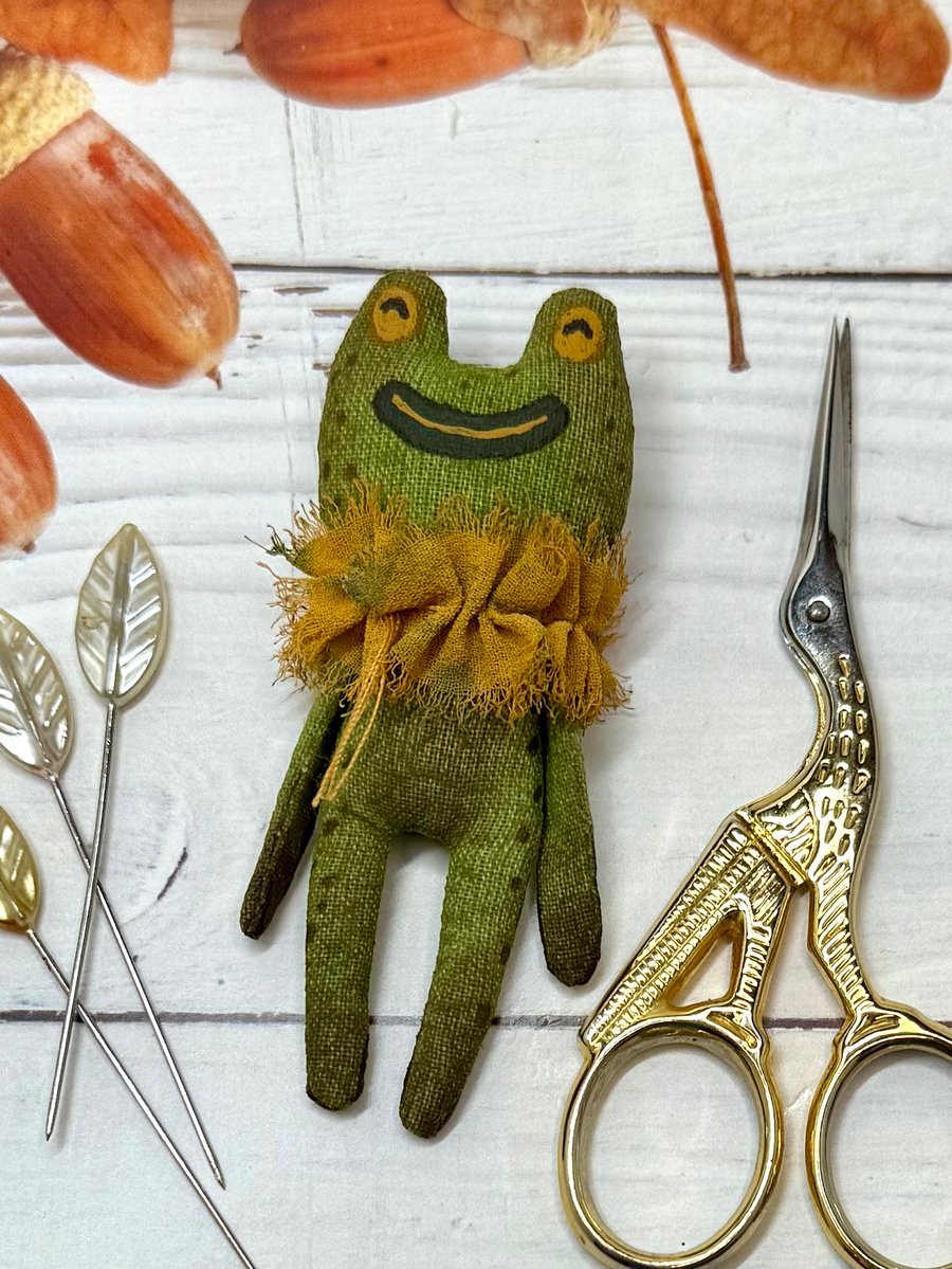 Hand Painted Miniature Frog Art Doll in Green