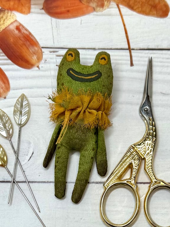 Hand Painted Miniature Frog Art Doll in Green