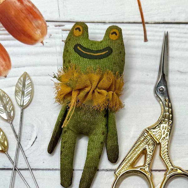 Hand Painted Miniature Frog Art Doll in Green