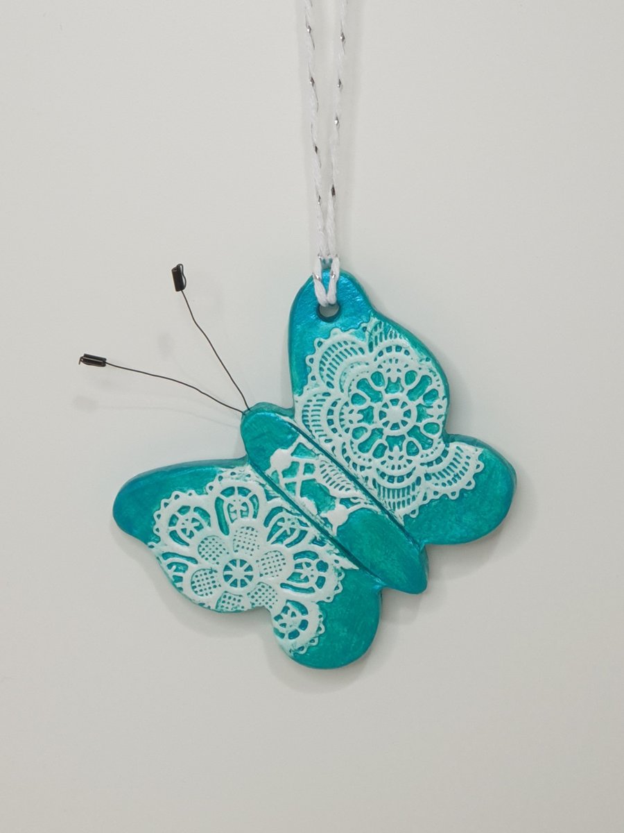 Butterfly hanging clay decoration, pretty gift for her, letterbox gift