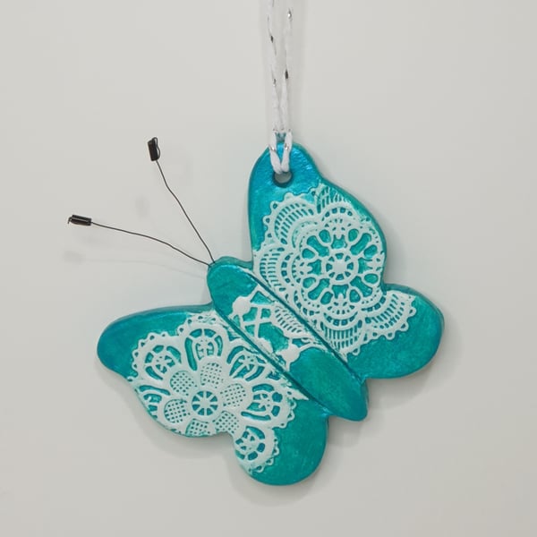 Butterfly hanging clay decoration, pretty gift for her, letterbox gift