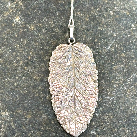 Hand made .999 fine silver Mint Leaf Pendant
