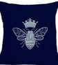 Silver Queen Bee Embroidered Cushion Cover NAVY Gift Idea 