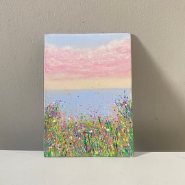 Acrylic painting on canvas original art seascape flowers 