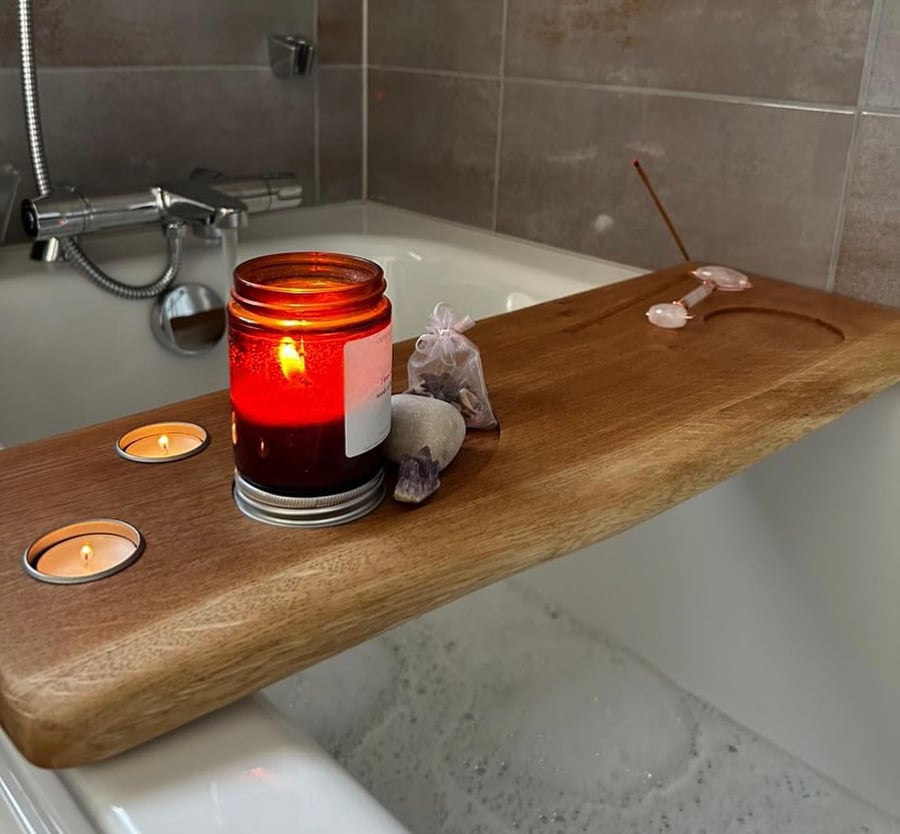 Solid Oak bath board for incense and crystals