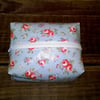 Oilcloth make up bag, box style, pale blue floral pattern, facial wipes holder