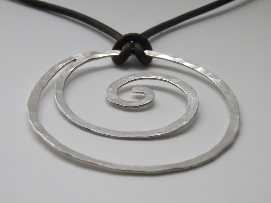 Large Statement Sterling Silver Spiral Necklace on Leather 