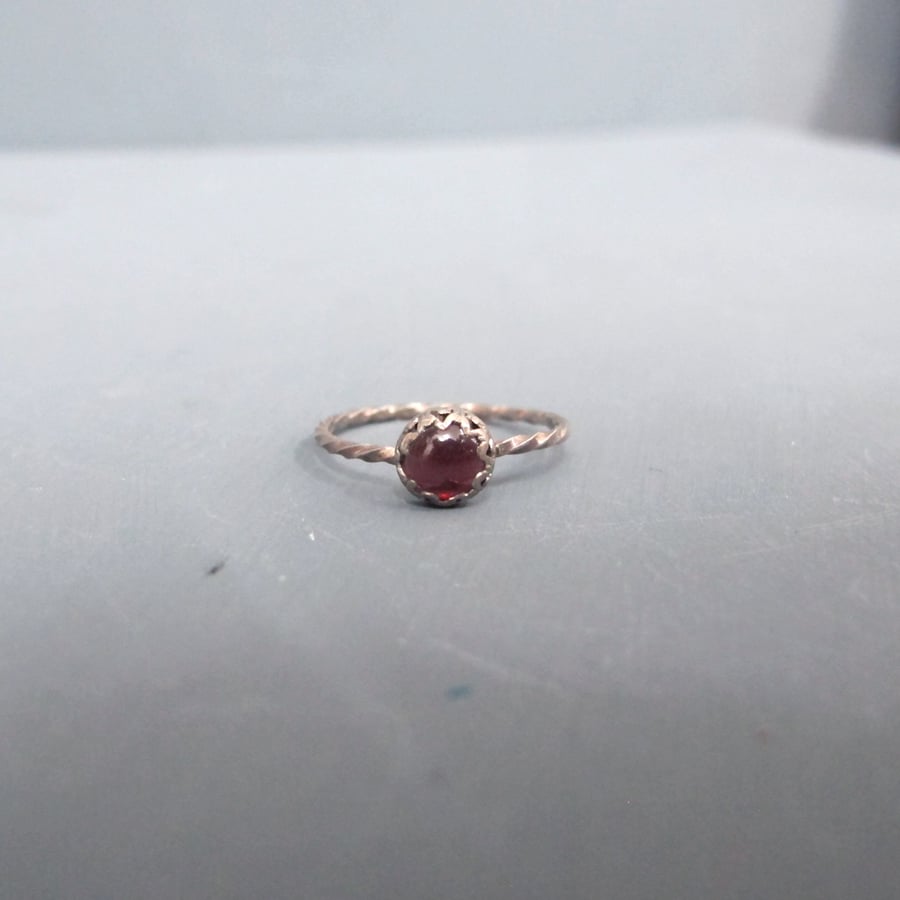 Garnet & Sterling SIlver Hidden Heart Ring - Size N
