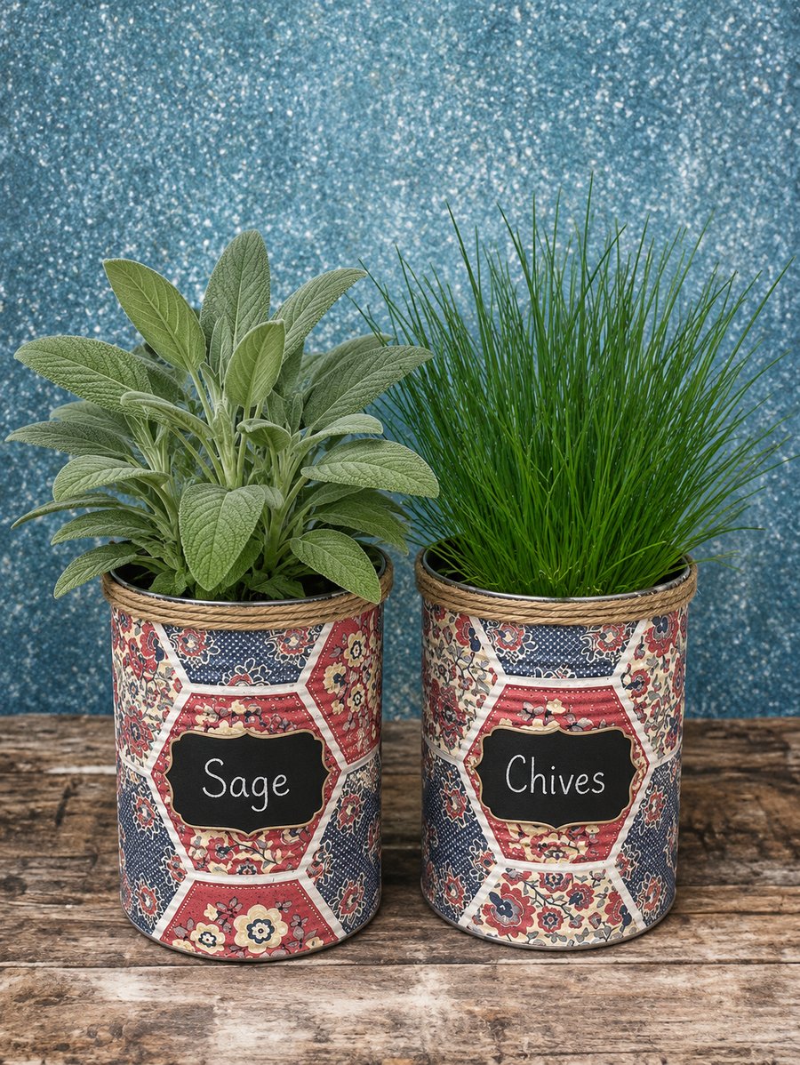 Vintage patchwork grow your own herb garden gift set 