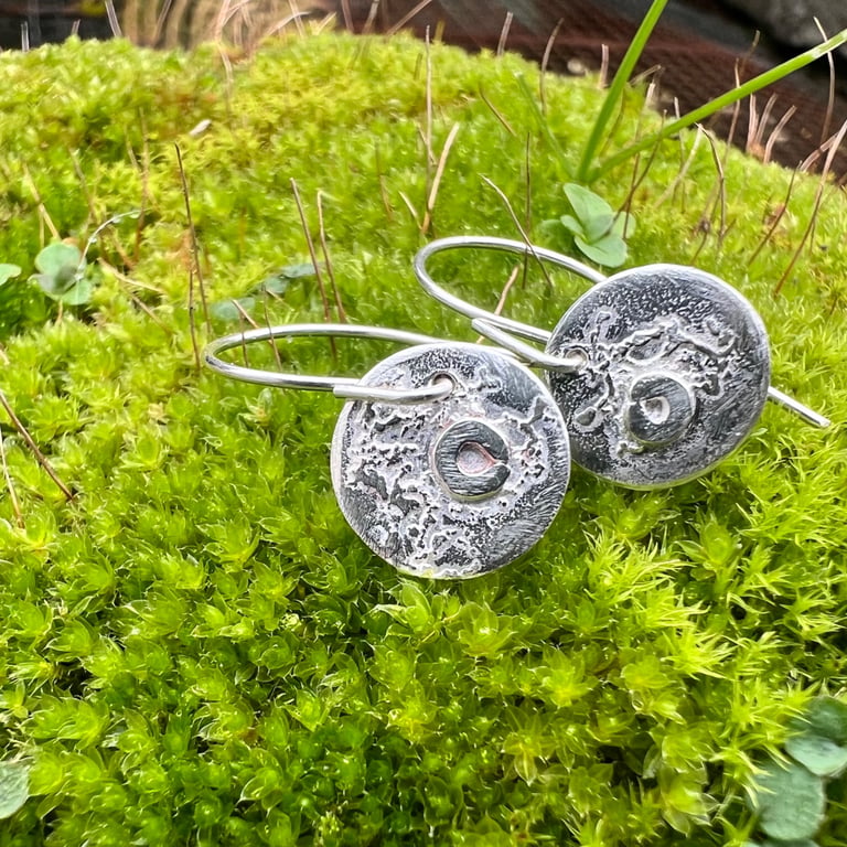 Eco Silver Textured Moon Dangle Earrings