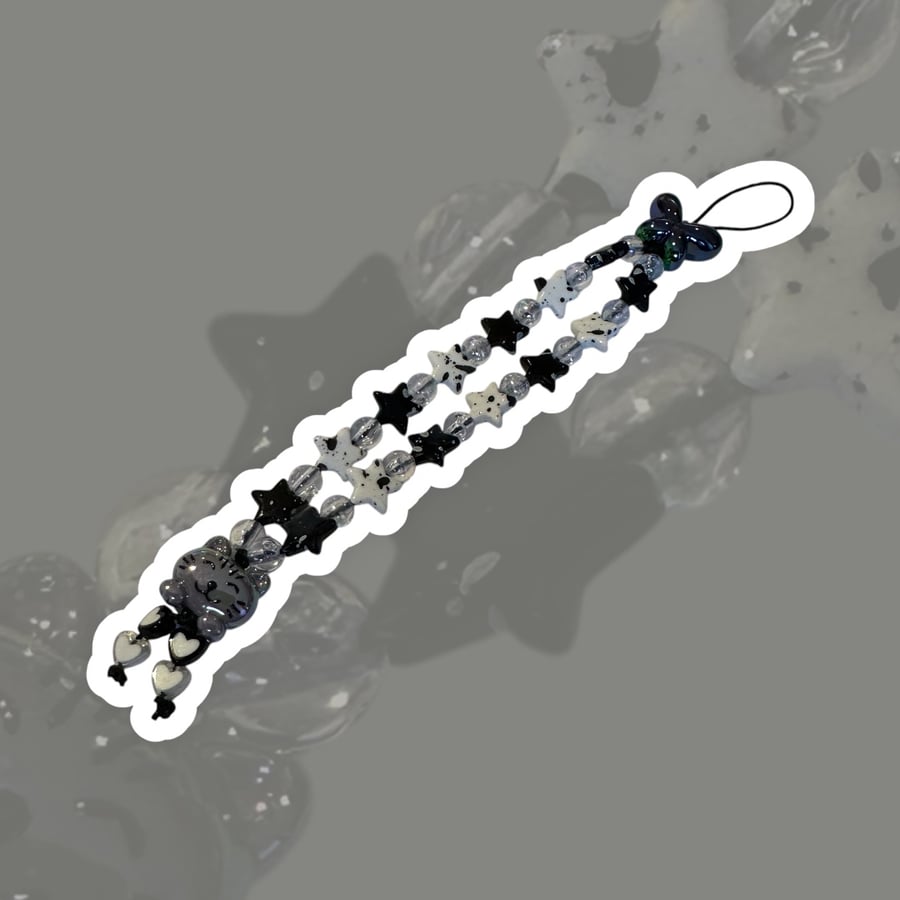 A Cute Cat Black & White Long Phone Charm