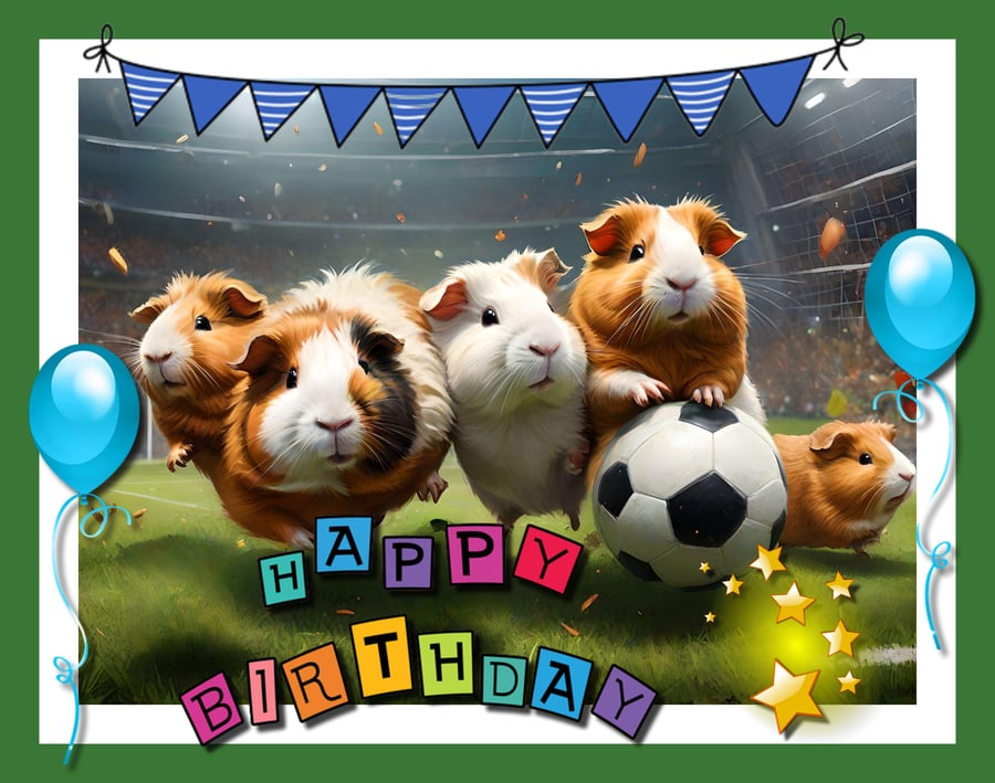 Happy Birthday Football Guinea Pig Greeting Card A5