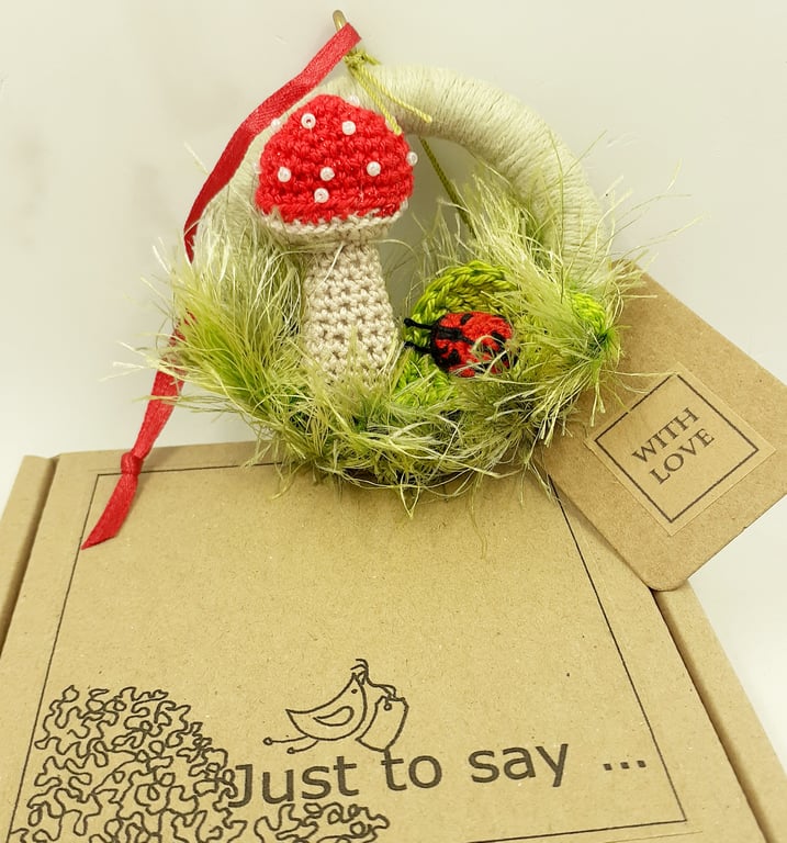 Crochet Toadstool and Ladybird Hanging Decoration 