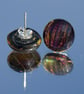 Purple and Gold Dichroic Glass Earrings on Silver Studs - 2511 - Image 5