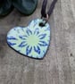 Hand enameled heart pendant in blue and green, made in Anglesey, North Wales, un