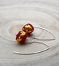 red and gold leaf lampwork glass earrings